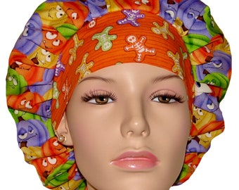Scrub Caps Halloween Glow Ghosts And Pumpkins-ScrubHeads-Bouffant Scrub Hats-Women's Scrub Hats-Scrub Cap-Halloween Fabric-Etsy Scrub Hats