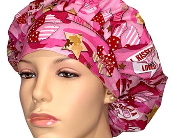 Scrub Caps Homefront Girl Pink Camo Kiss Fabric-ScrubHeads-Scrub Hats For Women-Military Scrub Hat-Got Your 6 Scrub Hat-Bouffant Scrub Hats