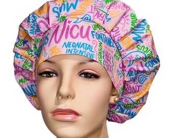 Scrub Caps Pink NICU Scribbles-NICU Scrub Hat-L and D Scrub Hat-ScrubHeads-Obstetrics Scrub Cap-Storks-Scrub Hats for Women