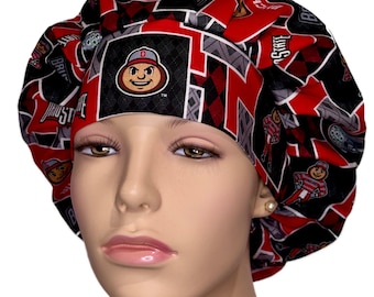 Scrub Caps Ohio Argyle Boxes Cotton Fabric-Scrub Caps-Surgical Caps-Scrub Hats For Women-ScrubHeads-Bulldogs Scrub Hat-Ohio Football