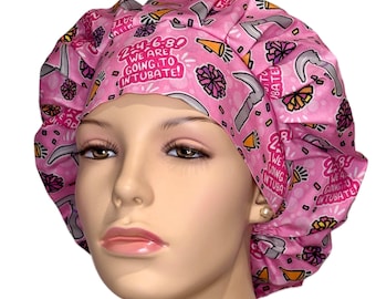 Scrub Cap Anesthesia 2 4 6 8 Intubate-Pink Fabric-ScrubHeads-Bouffant Scrub Hat-CRNA Scrub Hat-Anesthesiologist-Sedation-General Anesthesia