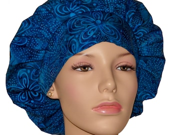 Scrub Caps Batik Simple Blooms Moonlight Blue-ScrubHeads-Fabric Scrub Hats-Women's Scrub Hat-Batik Scrub Hat-Etsy Scrub Hats-Bouffant Hat