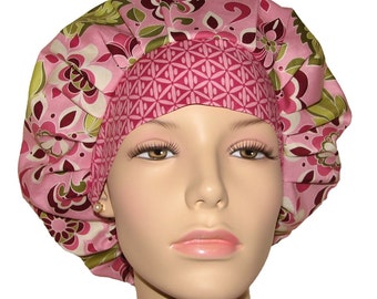 Scrub Hat Botanique Floral In Berry-Bouffant Scrub Hat-ScrubHeads-Fabric Scrub Hat-Anesthesia Scrub Hat-Floral Scrub Hat-Scrub Hat For Women