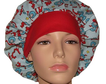 Scrub Hats The Cat In The Hat Twins Thing 1 Thing 2-ScrubHeads-Fabric Scrub Hat-Seuss Scrub Hat-Scrub Hats for Women-Pediatrics Scrub Hat-