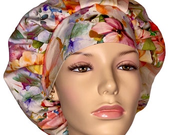 Scrub Caps Watercolor Floral Peach-ScrubHeads-Bouffant Scrub Hats-Scrub Caps For Women-Floral Scrub Hat-Fabric Scrub Hat-Scrub Cap
