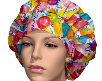 Scrub Caps Celebration Balloons-Scrub Caps-ScrubHeads-Happy Birthday-Bouffant Scrub Hat-Balloons Confetti-Balloon Scrub Hat-Veterinarian Hat