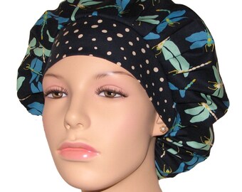 Scrub Caps Navy Dragonfly Dance-Scrub Caps-Fabric Scrub Hats-Dragonflies-Bouffant Scrub Hats-ScrubHeads-Etsy Scrub Hats-Women's Scrub Hats