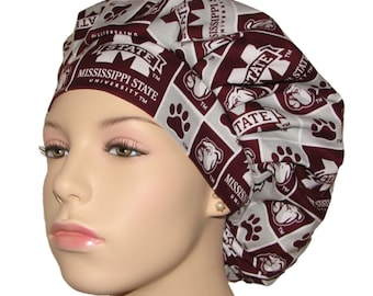 Scrub Caps Mississippi Bulldogs-ScrubHeads-Bouffant Scrub Hat-Bulldogs Scrub Hat-Womens Scrub Hats-Veterinarian Hat-College Team Scrub Hat