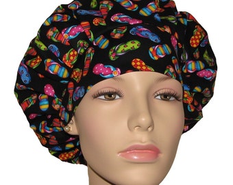 Scrub Caps Bright Multicolor Flip Flops-ScrubHeads-Scrub Caps-Scrub Hats For Women-Beach Scrub Hat-Flip Flops Scrub Hat-Fabric Scrub Hat