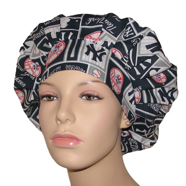 Scrub Caps Yankees Fabric-ScrubHeads-Scrub Cap-Surgical Scrub Hat-Scrub Hats For Women-Yankees Scrub Hat-New York Baseball Scrub Hat