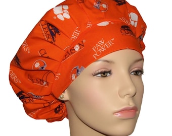 Scrub Hats-Clemson University Tigers Fabric-Bouffant Scrub Hats-ScrubHeads-Clemson Scrub Hat-Surgical Caps For Women-Anesthesia Scrub Hats