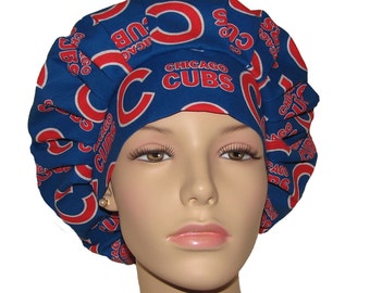 Scrub Caps Chicago Cubs Fabric-ScrubHeads-Bouffant Scrub Hats-Scrub Hats For Women-Chicago Scrub Hat-Anesthesia Scrub Hat-Fabric Scrub Hats