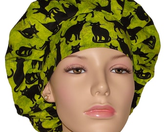 Scrub Caps Halloween Black Cats-Bouffant Scrub Hats-Women's Scrub Hats-ScrubHeads-Scrub Caps-Veterinarian Hat-Fabric Scrub Hats-Black Cats