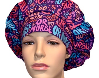 Scrub Cap OR Nurse Scribbles On Purple Fabric-ScrubHeads-Bouffant Scrub Hat- OR Nurse Scrub Hat-Operating Room Nurse-Surgical Nurse-