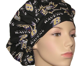 Scrub Caps Baltimore Ravens Black Cotton Fabric-ScrubHeads-Scrub Caps-Scrub Hats For Women-Ravens Scrub Hat-Baltimore Scrub Hat-Scrub Hats