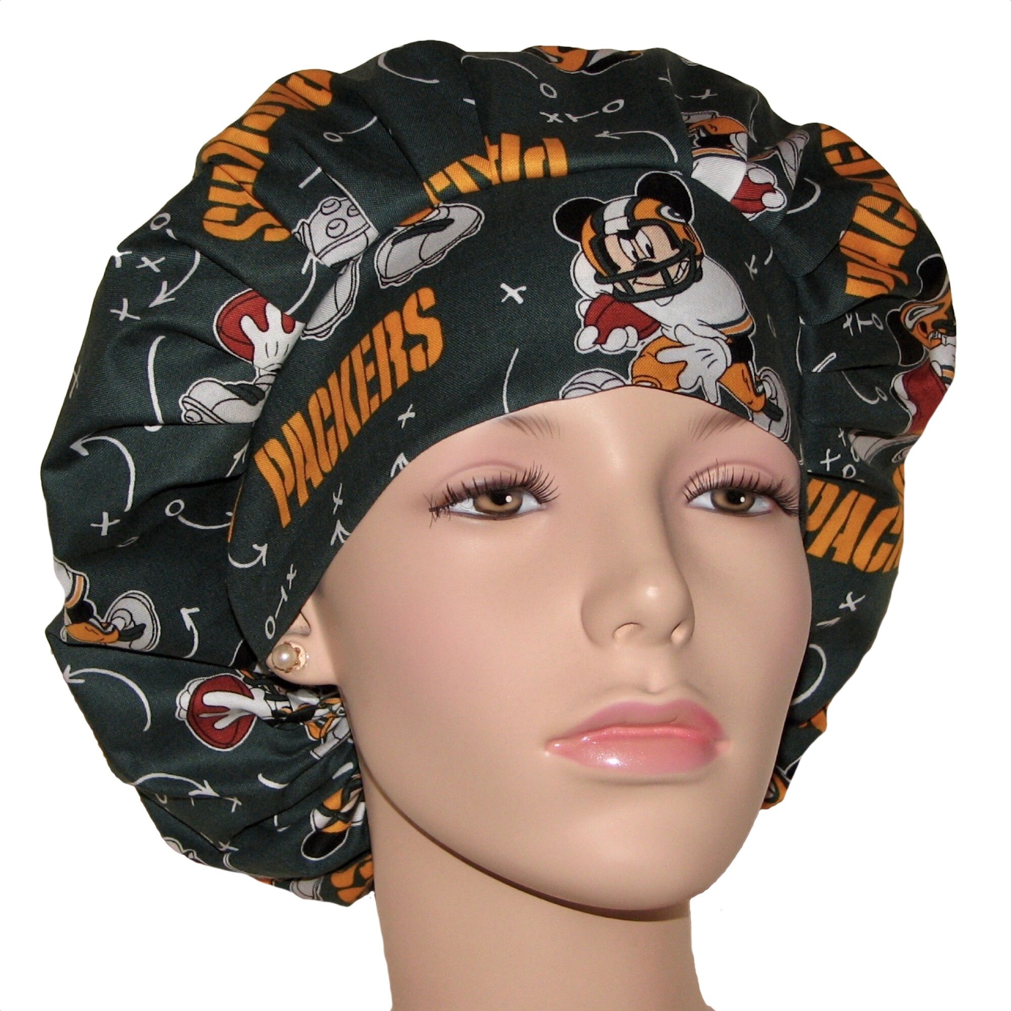Green Bay Packers Mickey Mouses Scrub Hat Cotton FabricScrubHeads