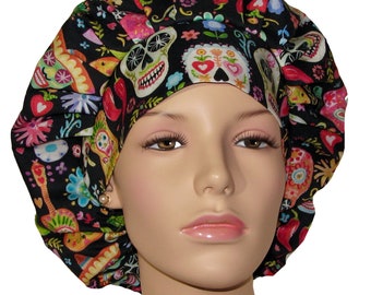 Scrub Hats Day Of The Dead Viva Mexico-ScrubHeads-Skulls Scrub Hat-Bouffant Scrub Hat-Scrub Caps-Women's Scrub Hat-Anesthesia Scrub Hat