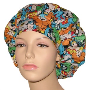 Scrub Caps DC Comics Superheros-ScrubHeads-Scrub Caps-Bouffant Scrub Hat-Etsy Scrub Hats-Scrub Hats for Women-Superhero Scrub Hats