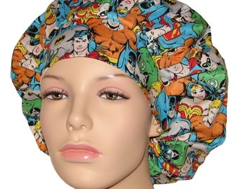 Scrub Caps DC Comics Superheros-ScrubHeads-Scrub Caps-Bouffant Scrub Hat-Etsy Scrub Hats-Scrub Hats for Women-Superhero Scrub Hats