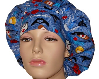 Scrub Hats RN/Nurse/Medical Heros Fabric-ScrubHeads-Scrub Cap-Bouffant Scrub Hat-Women's Scrub Hat-CRNA Scrub Hat-Etsy Scrub Hats-Medical