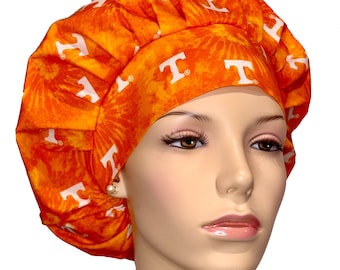 Scrub Caps University Of Tennessee Vols Tie Dye Fabric -ScrubHeads-Bouffant Scrub Hat-UT Vols Scrub Hat-Tennessee Scrub Hat-Tennessee Smokey