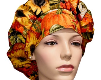 Scrub Caps Harvest Floral Leaves-ScrubHeads-Etsy Scrub Hats-Scrub Caps-Autumn Scrub Cap-Surgical Hat-Holiday Scrub Hats-Bouffant Scrub Hats
