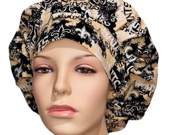 Scrub Caps New Orleans Saints Distressed Cotton Fabric-Scrub Hats For Women-ScrubHeads-NOLA Football-Anesthesia Scrub Hat-Saints Scrub Hat