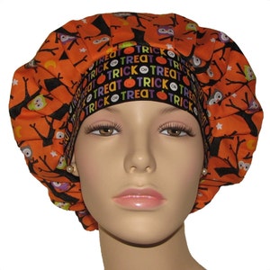 Scrub Caps Halloween Ghoul Owls-Trick or Treat-Scrub Cap-ScrubHeads-Fabric Scrub Hat-Women Scrub Hat-Bouffant Scrub Hat-Anesthesia Scrub Hat