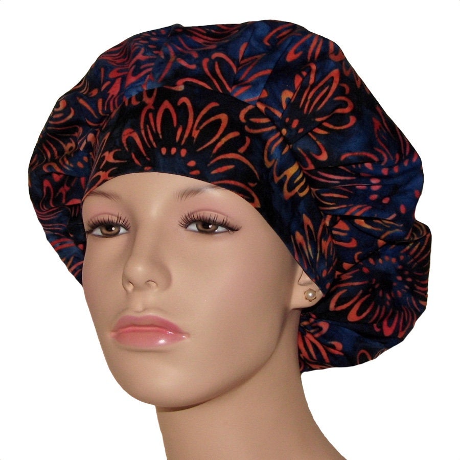 Batik Bright Blooms Scrub Hat NavyScrub CapsSurgical CapsSurgical