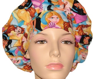 Scrub Caps Disney Princess Fabric-ScrubHeads-Princesse-Scrub Cap-Bouffant Scrub Hat-Women's Scrub Hat-Pediatrics Scrub Hats-Fabric Scrub Hat