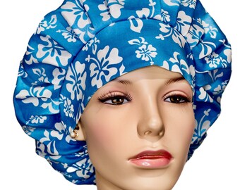 Scrub Caps Turquoise Lacey Hawaiian Hibiscus Scrub Hat-ScrubHeads-Floral Scrub Hat-Fabric Scrub Hat-Anesthesia Scrub Hat-Turquoise Hibiscus