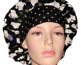 Scrub Caps Halloween-A Haunting We Will Go Ghosts-Bouffant Scrub Hats-Women's Scrub Hats-Scrub Cap-ScrubHeads-Surgical Hat-Etsy Scrub Hats