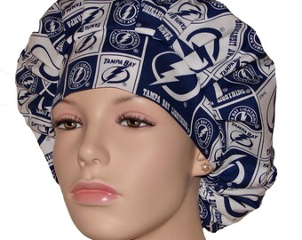 Scrub Caps Tampa Bay Lightning-ScrubHeads-Bouffant Scrub Hats-Hockey Scrub Hat-Tampa Scrub Hat-Fabric Scrub Hat-Hockey Teams Scrub Hat