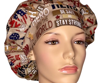 Scrub Caps Hometown Girl Love My Hero Cotton Fabric-ScrubHeads-Scrub Cap-Military Support Scrub Hat-Veterinarian Hat-Fabric Scrub Hat