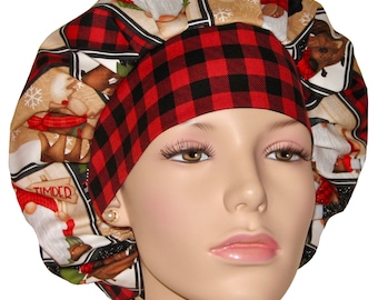 Scrub Caps Christmas Timber Gnomes Patchwork-ScrubHeads-Scrub Hats-Bouffant Scrub Hat-Anesthesia Scrub Hat-Holiday Scrub Hats-Scrub Cap