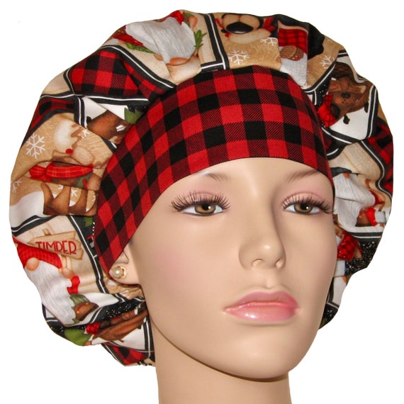 Scrub Caps Christmas Timber Gnomes Patchworkscrubheadsscrub Etsy