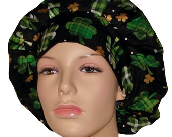 Scrub Hats St Patricks Day Plaid Shamrocks-ScrubHeads-Scrub Caps-Surgical Scrub Hats-Bouffant Scrub Hat-Shamrock Scrub Hat-St Patricks Day