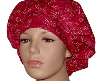 Scrub Hats Valentines Day Batik Hearts Fabric-Bouffant Scrub Hat-Scrub Caps-Surgical Hat-ScrubHeads-Valentines Scrub Hat-Hearts Scrub Hat
