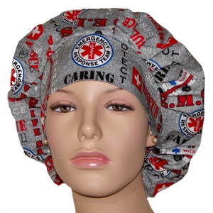 Scrub Caps E.M.S. Rescue -Bouffant Scrub Hat-ScrubHeads-Scrub Hat For Women-Scrub Cap-Surgical Scrub Hat-Anesthesia Scrub Hat-Ambulance 911
