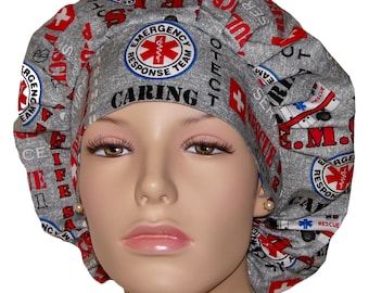 Scrub Caps E.M.S. Rescue -Bouffant Scrub Hat-ScrubHeads-Scrub Hat For Women-Scrub Cap-Surgical Scrub Hat-Anesthesia Scrub Hat-Ambulance 911