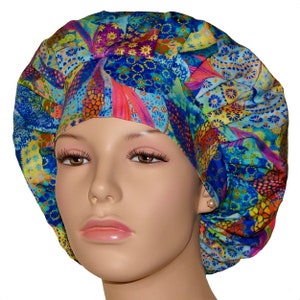 Scrub Caps Blue Tropical Punch Floral-ScrubHeads-Bouffant Scrub Hats-Scrub Caps For Women-Floral Scrub Hat--Blue Floral Scrub Hat-Scrub Caps