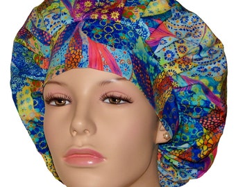 Scrub Caps Blue Tropical Punch Floral-ScrubHeads-Bouffant Scrub Hats-Scrub Caps For Women-Floral Scrub Hat--Blue Floral Scrub Hat-Scrub Caps