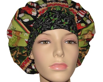 Scrub Caps Christmas Kringle Krossing Wide Stripe-Scrub Cap-Scrub Hat-ScrubHeads-Surgical Hat-Surgical Cap-Etsy Scrub Hats-Bouffant Caps