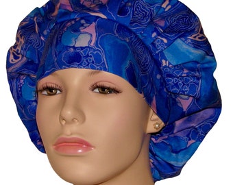 Scrub Caps Amethyst And Blue Crystal Garden-ScrubHeads-Bouffant Scrub Hat-Women's Scrub Hat-Etsy Scrub Hat-Fabric Scrub Hat-Purple Scrub Hat