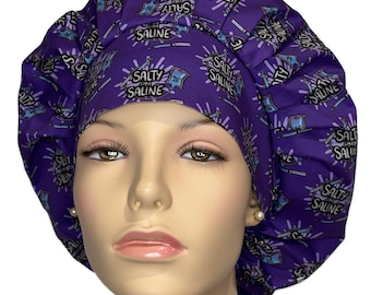 Scrub Cap Salty Like Saline Purple Fabric-ScrubHeads-Bouffant Scrub Hat- Anesthesia Scrub Hat-Saline IV-Crna Scrub Cap-Purple Scrub Cap