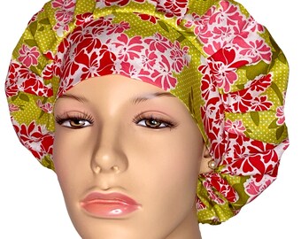 Scrub Hats Dainty Geranium Blossoms Floral Fabric-ScrubHeads-Scrub Caps-Bouffant Scrub Hat-Floral Scrub Hat-Geraniums-Surgical Scrub Cap