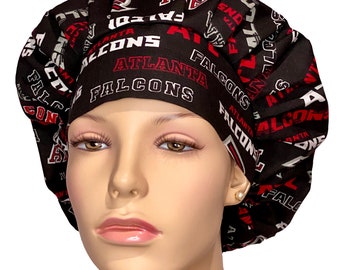 Scrub Caps Atlanta Falcons Words Black Fabric-Bouffant Scrub Hats-ScrubHeads-Scrub Hats For Women-Atlanta Football-Falcons Scrub Hat