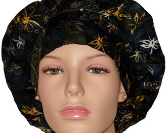 Scrub Hats Batik Nocturnal Butterflys-ScrubHeads-Batik Fabric-Butterfly Scrub Hat-Surgical Cap-Bouffant Scrub Hat-Women's Scrub Hat