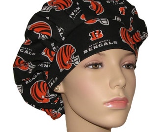Scrub Caps Cincinnati Bengals Fabric-Bouffant Scrub Hats-ScrubHeads-Football Scrub Hats-Bengals Scrub Hat-Fabric Scrub Hat-Cincinnati