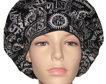 Scrub Caps King of Kings Black Chalk Fabric-ScrubHeads-Bouffant Scrub Cap-Scrub Cap-Women's Scrub Hat-Religious Scrub Hat-Etsy Scrub Hats